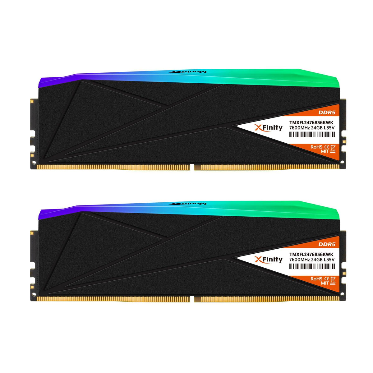 V-Color Manta XFinity RGB DDR5 48GB (24GBx2) 7600MHz CL38 1.4V RGB Gaming Desktop Upgrade RAM(Intel XMP 3.0 & AMD Expo Compatible) U-DIMM Memory Module SK Hynix IC - Black (TMXFL2476836KWK)