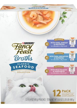 Purina Fancy Feast Lickable Wet Cat Food Broth Complement Classics Collection Variety Pack - (Pack of 12) 1.4 oz. Pouches