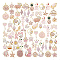 JJGQAZ 40pcs(20PAIRS) Assorted Gold Tone Enamel Animals Fruit Moon Star Dainty Dangle Flowers Pendants Charms for Jewelry Making Necklace Bracelet, Pink Theme