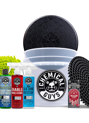 Chemical Guys 8-Piece Arsenal Builder Car Wash Kit - Includes Bucket, Dirt Trap, Lid, Wash Mitt, Air Fresheners & (3) 16 oz Car Care Chemicals, Complete Cleaning Kit for Trucks, SUVs & More