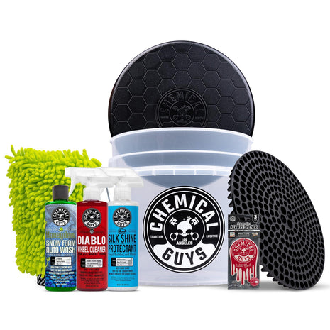 Chemical Guys 8-Piece Arsenal Builder Car Wash Kit - Includes Bucket, Dirt Trap, Lid, Wash Mitt, Air Fresheners & (3) 16 oz Car Care Chemicals, Complete Cleaning Kit for Trucks, SUVs & More