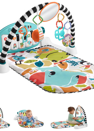 Fisher-Price Baby Playmat Glow and Grow Kick & Play Piano Gym, Blue Musical Learning Toy with Developmental Activities for Newborns 0+ Months