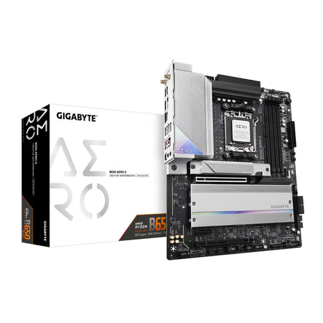 GIGABYTE B650 AERO G AMD AM5 ATX Motherboard, Support Ryzen 9000/8000/7000 Series, DDR5, Twin 16 Power Phase, DDR5, PCIe 5.0 M.2, USB-C 3.2 Gen 2, WIFI6E, 2.5GbE, EZ-Latch, Q-Flash, VisionLINK