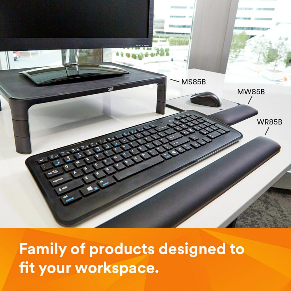 3M Adjustable Monitor Stand for Monitors and Laptops, Three Leg Segments Simply Adjust Height from 1.7" to 5.5", Holds up to 20 lbs, 13.6 in Clearance Between Legs for Storage, Black (MS85B)