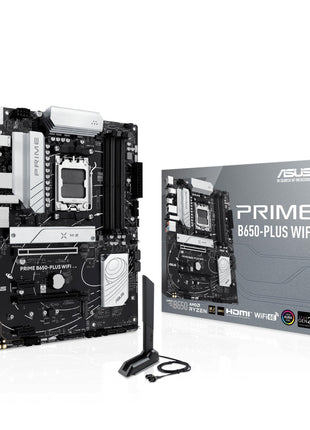 ASUS Prime B650-PLUS WiFi AMD B650 AM5 RyzenTM Desktop 9000 8000 & 7000 ATX Motherboard, DDR5, PCIe 5.0 M.2, 2.5Gb LAN, WiFi 6E, HDMITM, SATA 6 Gbps, USB Type-C®, BIOS FlashbackTM, ThunderboltTM 4 Header