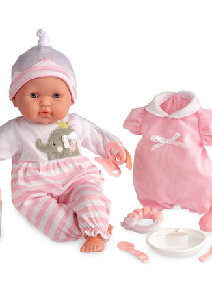 15" Realistic Soft Body Baby Doll with Open/Close Eyes | JC Toys - Berenguer Boutique | 10 Piece Gift Set with Bottle, Rattle, Pacifier & Accessories | Pink | Ages 2+