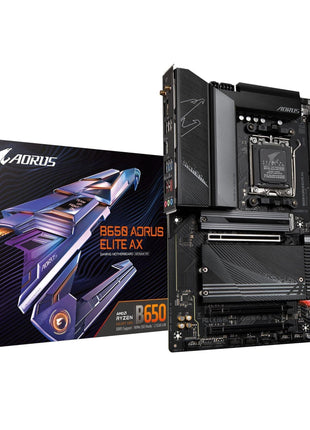 GIGABYTE B650 AORUS Elite AX AMD AM5 ATX Motherboard, Support Ryzen 9000/8000/7000 Series, DDR5, 14+2+1 Power Phase, PCIe 5.0 M.2, USB-C 3.2 Gen 2, WIFI6E, 2.5GbE, EZ-Latch, Q-Flash, RGB Fusion