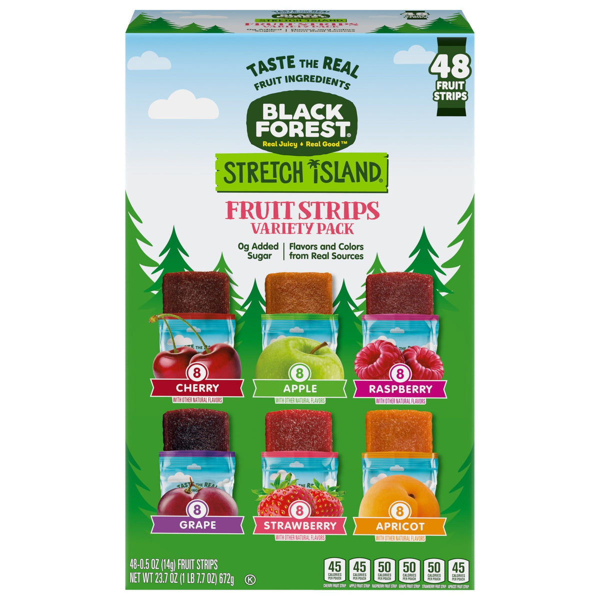 Black Forest, Stretch Island, Fruit Strips, Cherry, Apple, Raspberry, Grape, Strawberry, and Apricot, Zero Grams Added Sugar Non-GMO, 48 ct