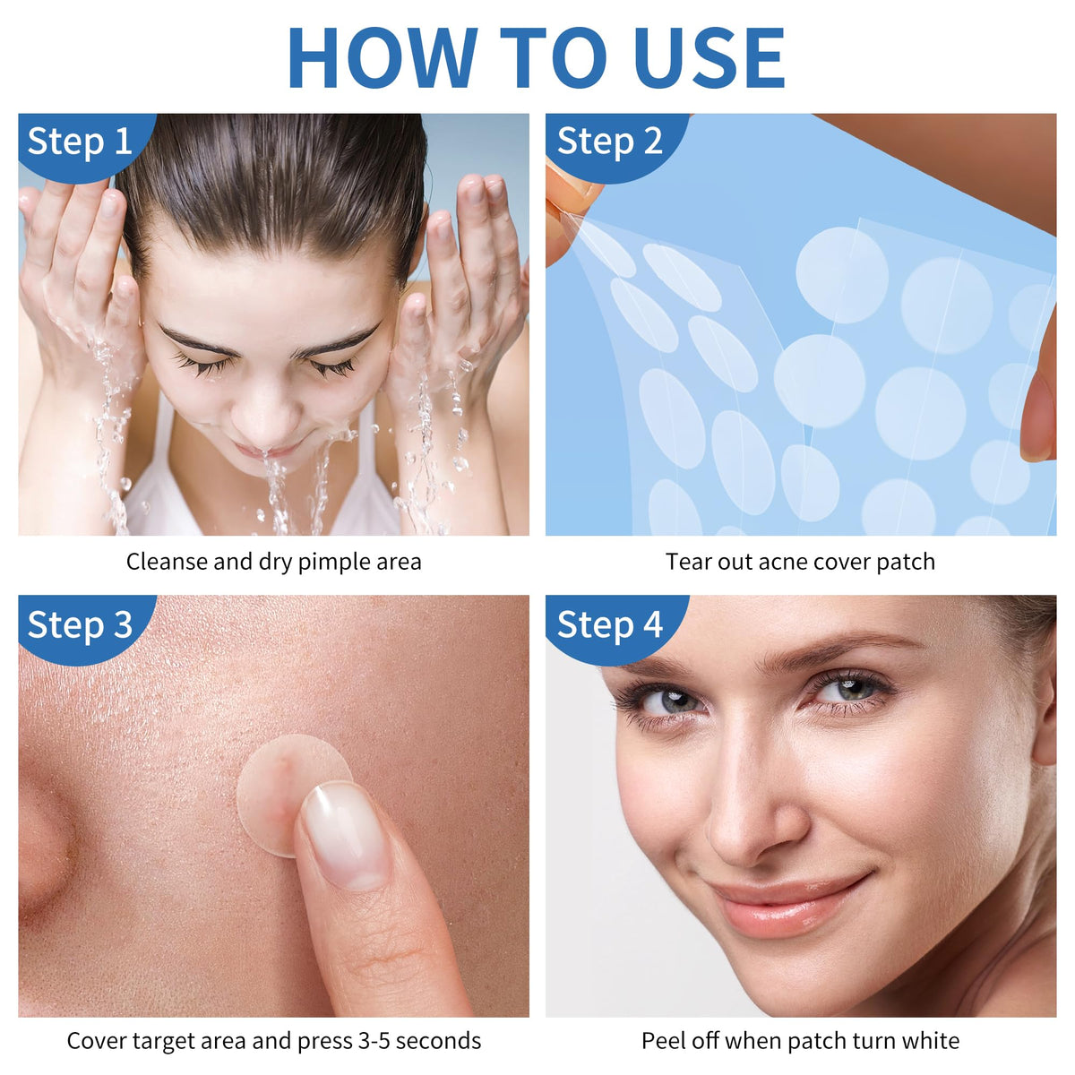Daolyo Pimple Patches for Face, 4 Size 300 Counts Acne Patches, Hydrocolloid Patches for Covering Zits and Blemishes, Spot Stickers with Salicylic Acid, Tea Tree Oil & Calendula Oil