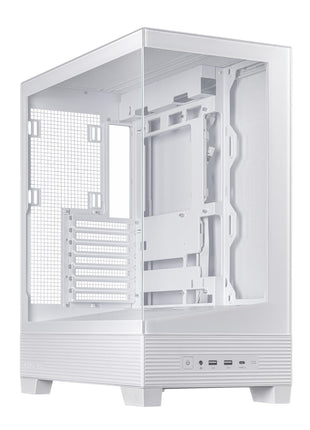 ASUS A31 White ATX Mid-Tower Gaming Case, Dual Tempered Glass, Frameless, BTF Hidden Connectors, 360 AIO Support, Angled Base, ARGB, Optimized Airflow, Seamless Cable Management, 2 Year Warranty