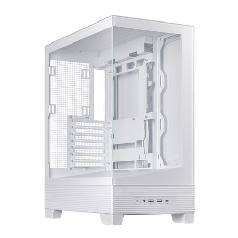 ASUS A31 White ATX Mid-Tower Gaming Case, Dual Tempered Glass, Frameless, BTF Hidden Connectors, 360 AIO Support, Angled Base, ARGB, Optimized Airflow, Seamless Cable Management