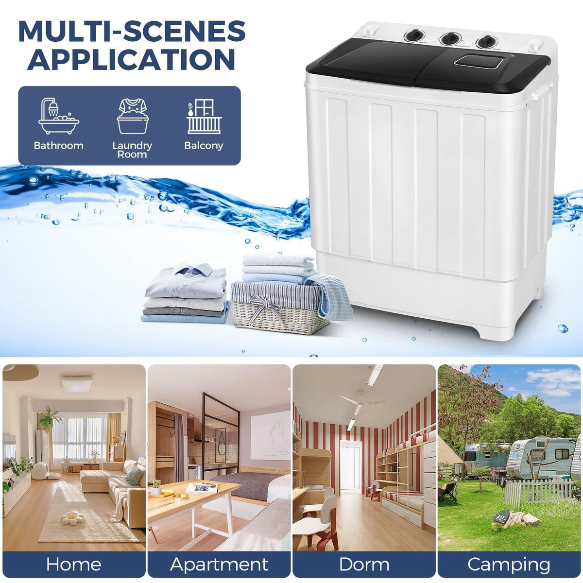 30Lbs Capacity Portable Washing Machine Nictemaw Twin Tub Compact Laundry Machine with Built-in Drain Pump, Washer and Spin Dryer Combo (19Lbs+11Lbs), Mini Washing Machine for Apartments, Dorms, RVs