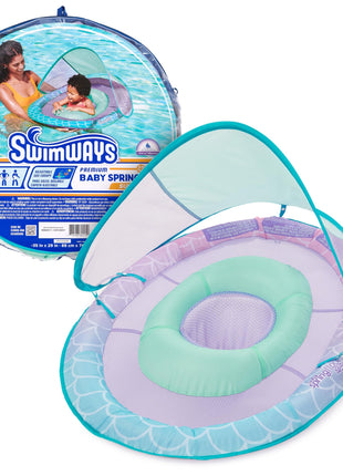 SwimWays Baby Spring Float with Adjustable Canopy and UPF Sun Protection, Blue Lobster