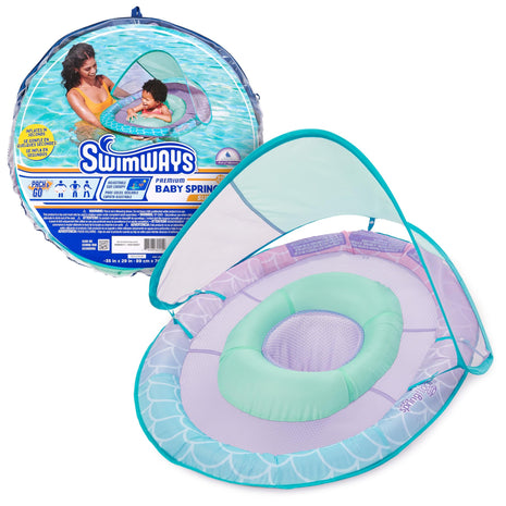SwimWays Baby Spring Float with Adjustable Canopy and UPF Sun Protection, Blue Lobster