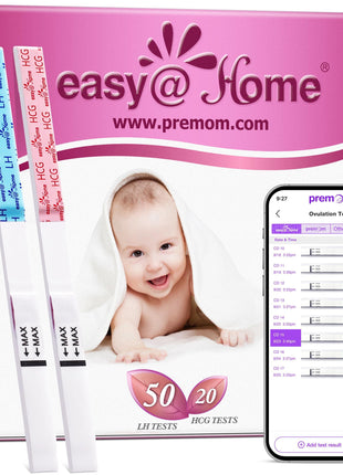 Easy@Home 50 Ovulation Test Strips and 20 Pregnancy Test Strips Combo Kit | Ovulation and Pregnancy Test Strips, 50 LH Tests + 20 hCG Tests, Daily Ovulation Tracking, Package May Vary