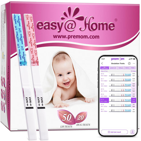 Easy@Home 50 Ovulation Test Strips and 20 Pregnancy Test Strips Combo Kit | Ovulation and Pregnancy Test Strips, 50 LH Tests + 20 hCG Tests, Daily Ovulation Tracking, Package May Vary