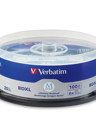 Verbatim M DISC BDXL 100GB 6X with Branded Surface Blank Blu-Ray Recordable Media – 25pk Spindle