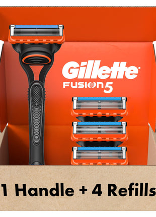Gillette Fusion5 Razors for Men, 1 Razor, 4 Blade Refills, Lubrastrip for a More Comfortable Shave