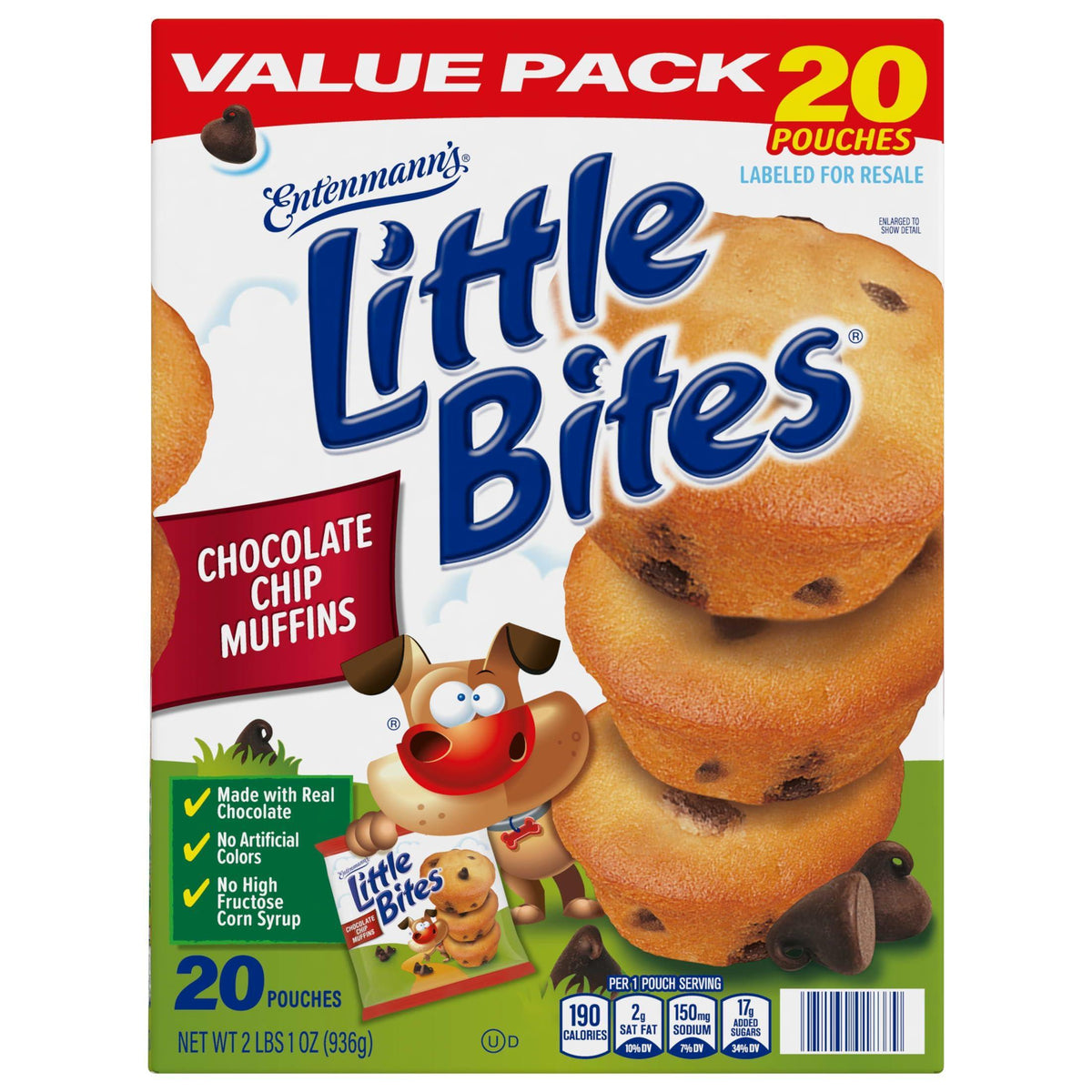 (Value Pack) Little Bites Chocolate Chip Muffins, 20 individual packs, (4 ct each), Mini Muffins, 33 oz Multipack