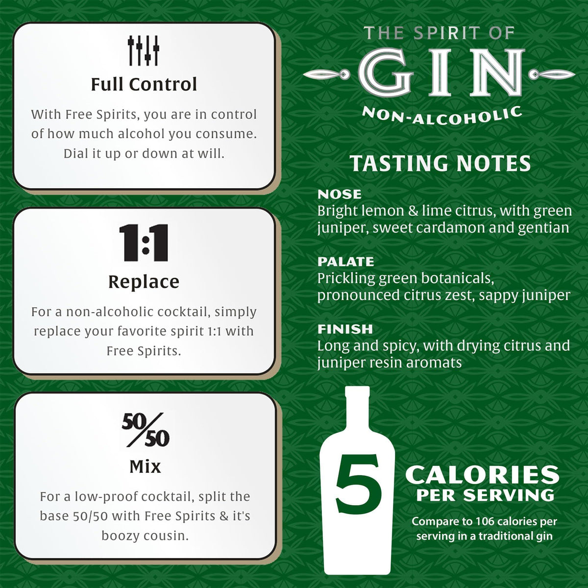 Free Spirits Non-Alcoholic Gin Spirit - Award Winning Gin Alternative - Low Calorie, Vegan, Gluten-Free with B-Vitamins - Natural Ingredients for Delicious Cocktails - 750 ml Bottle