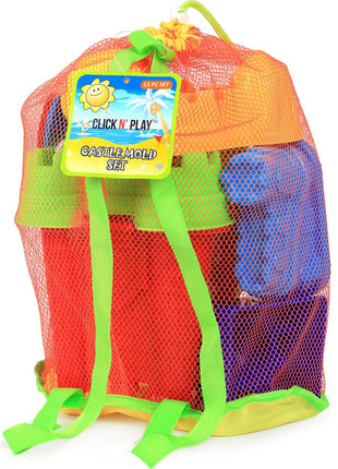 Click N' Play Toddler Beach Toys for Kids 3-10 - 13 Piece Sand Toys Including Sand Bucket, Watering Can, Rake, Shovel, 9 Sand Molds, and Mesh Beach Toy Bag - Beach Sandbox Toys for Toddlers & Kids