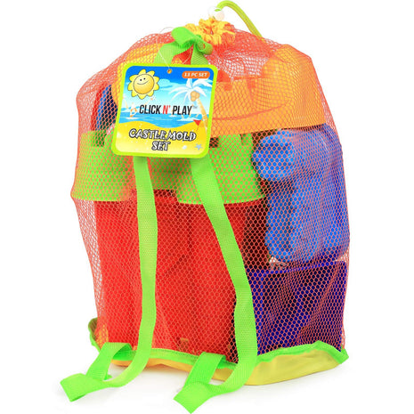 Click N' Play Toddler Beach Toys for Kids 3-10 - 13 Piece Sand Toys Including Sand Bucket, Watering Can, Rake, Shovel, 9 Sand Molds, and Mesh Beach Toy Bag - Beach Sandbox Toys for Toddlers & Kids