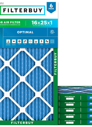 Filterbuy 16x25x1 Air Filter MERV 13 (MPR 1900) Health Defense Replacement (6-Pack), Electrostatic Pleated HVAC AC Furnace Filters, Made in USA (Actual Size: 15.50 x 24.50 x 0.75)