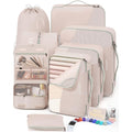 10 Set/8 Set Packing Cubes for Travel, Gifts for Women Mom,Anti-Tearing Suitcase Organizer for Luggage with Shoe & Hanging Toiletry Bag,OlarHike Vacation Essentials & Accessories for Cruise Ship,Cream