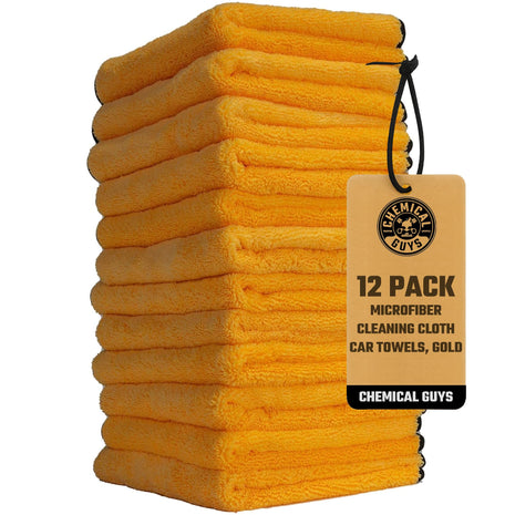 Chemical Guys Professional Grade Premium Microfiber Towels for Cars, Gold, 16 inch x 16 inch, Ultra-Soft and Scratch-Free Car Detailing Cloths for Trucks, Motorcycles, and More - 12 Pack