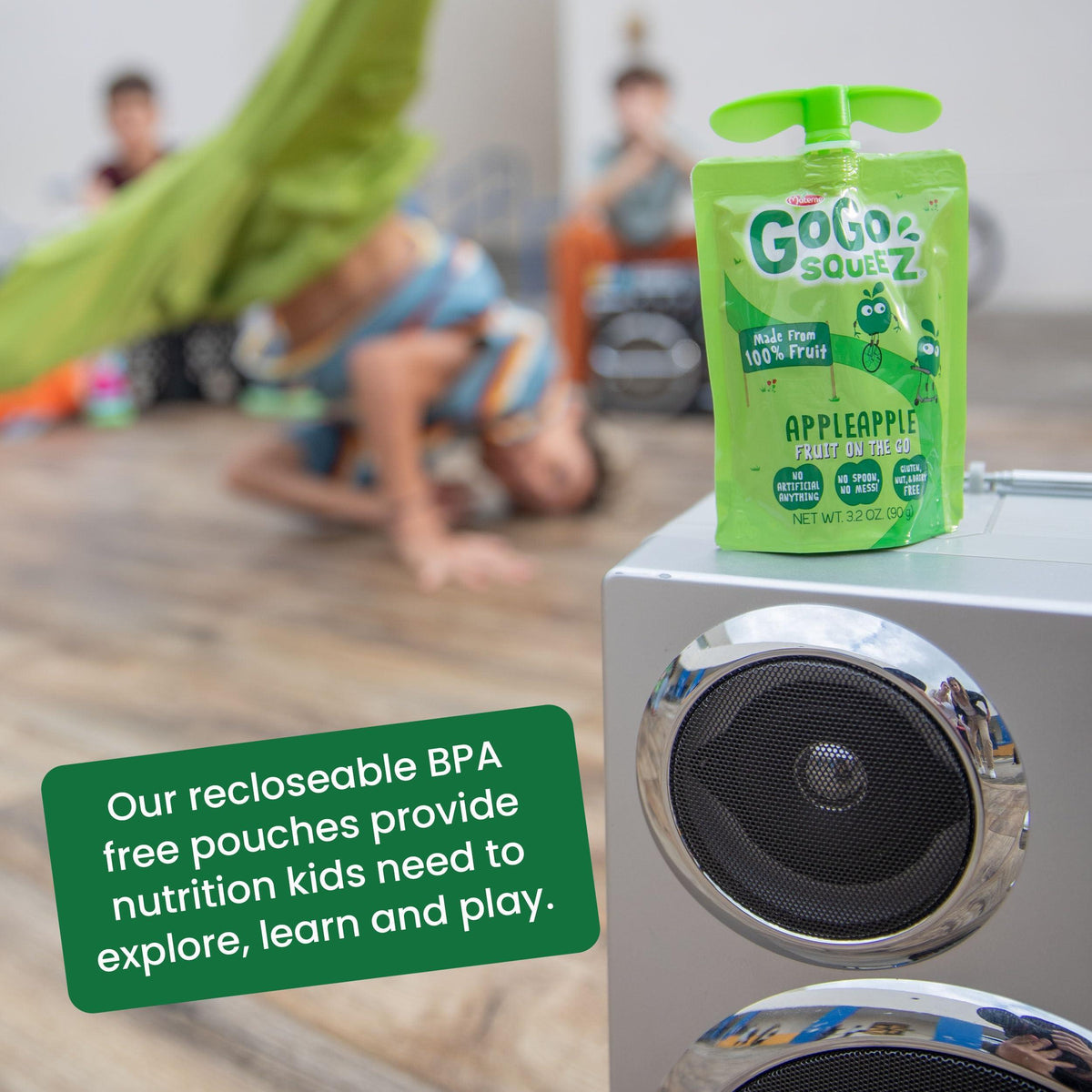 GoGo squeeZ Applesauce and Fruit Puree, Apple Cinnamon, 3.2 oz (Pack of 12), Unsweetened Fruit Snacks for Kids, Gluten Free, Nut Free and Dairy Free, Recloseable Cap, BPA Free Pouches