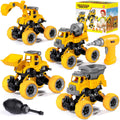 LUDILO 4PCS Take Apart Toys for 4 Year Old Boys Construction Toys with Electric Drill DIY Assembly Building Stem Toys Trucks Gifts for 3 4 5 6 7 8 Year Old Boys Girls Kids Learning Educational Toys