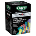 CURAD Performance Series IRONMAN Antibacterial Bandages, Extreme Hold Adhesive Technology, Finger & Knuckle Bandages, Flexible Fabric, Variety Pack with Assorted Sizes & Colors, 50 Count