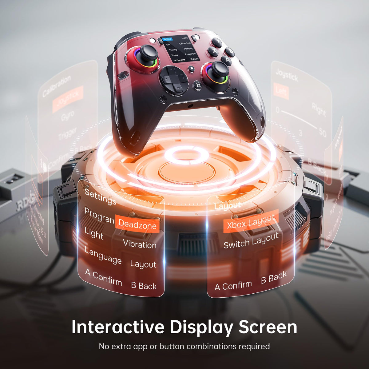 GUSGU G7 Wireless Gaming Controller with Interactive Screen, 1000Hz Polling Rate, Hall Joysticks & Triggers, 4 Programmable Buttons, Compatible with PC, Switch, PS4, iOS, Android, Red