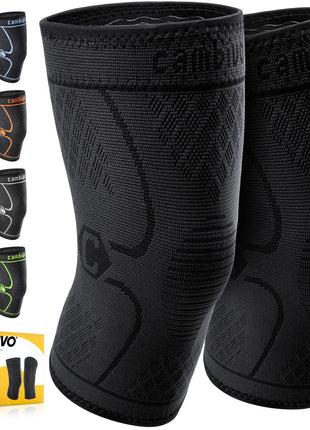 CAMBIVO 2 Pack Knee Braces for Women & Men, Knee Compression Sleeves for Knee Pain Relief, Knee Support with Non-Slip Silicone, Breathable, for Running, Workout, Weightlifting & Daily Use, Arthritis Support (Black, Medium)