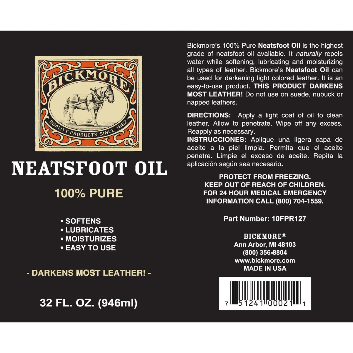 Bickmore 100% Pure Neatsfoot Oil 8 oz - Leather Conditioner and Wood Finish - Works Great on Leather Boots, Shoes, Baseball Gloves, Saddles, Harnesses & Other Horse Tack