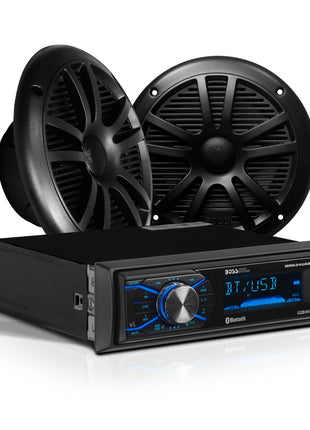 BOSS Audio Systems MCBK634B.6 Marine Boat Stereo & 6.5 Inch Speakers - Bluetooth, No CD DVD Player, Radio Receiver Head Unit, Dipole Antenna
