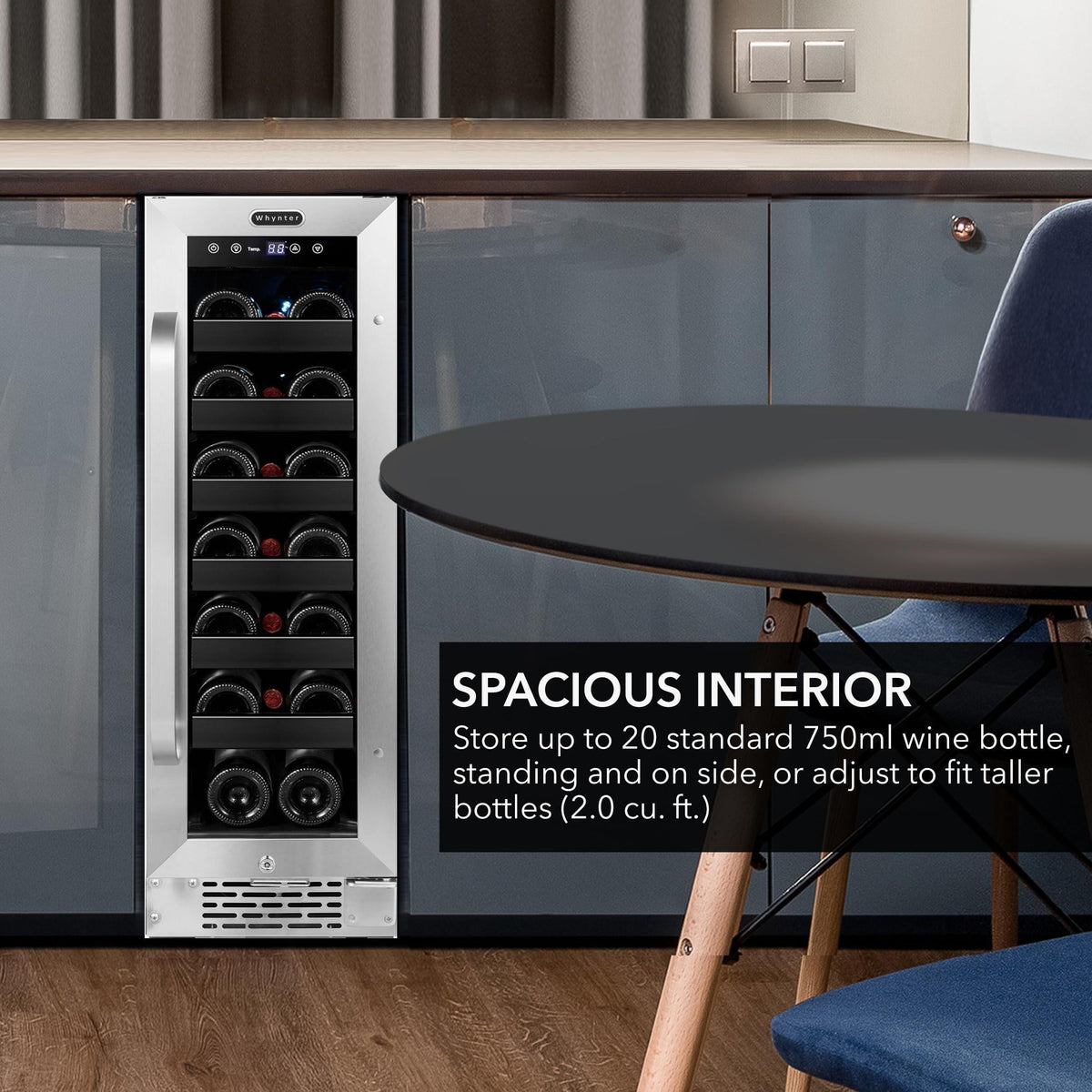 Whynter BWR-208SB 12 inch Built-in 20 Bottle Undercounter Stainless Steel Wine Refrigerator with Reversible Door, Digital Control and Lock