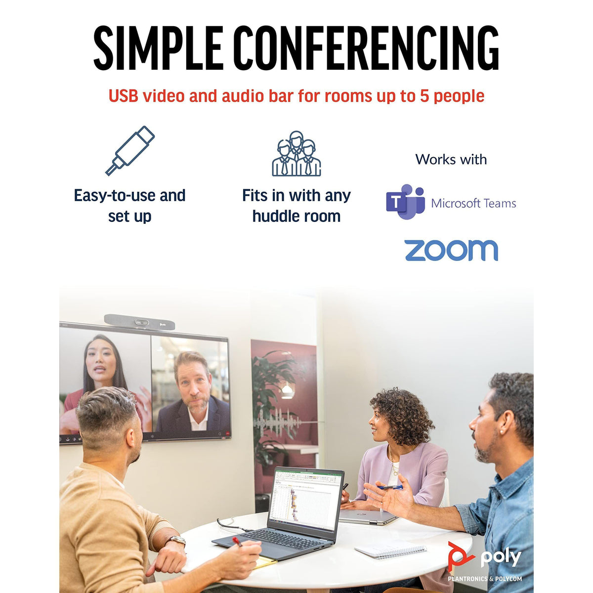 Poly Studio R30 4K Video Conference System - Camera, Mic, and Speaker Bar for Small Rooms - Presenter Tracking, NoiseBlockAI, Framing - Plug & Play - Works w/Teams, Zoom & More