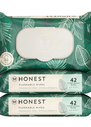 The Honest Company Hypoallergenic Flushable Wipes for Sensitive Skin, Tropical Leaves, 126 Count