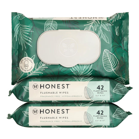 The Honest Company Hypoallergenic Flushable Wipes for Sensitive Skin, Tropical Leaves, 126 Count