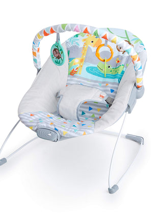 Bright Starts Baby Bouncer Soothing Vibrations Infant Seat - Removable -Toy Bar, Nonslip Feet, 0-6 Months Up to 20 lbs (Safari Fun)