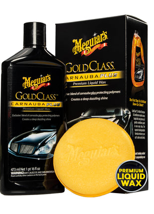Meguiar's Gold Class Carnauba Plus Premium Liquid Wax Kit, Car Detailing Kit with a Pure Carnauba Wax Blend and a Foam Applicator Pad for Keeping Glossy Paint Protected Like a Pro, 16 Oz Bottle