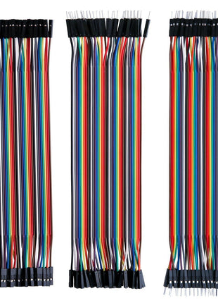 ELEGOO 120pcs Multicolored Dupont Wire M-F, M-M, F-F for Breadboard Jumper | 40pin M-F, 40pin Male to Male, 40pin Female to Female Breadboard Jumper Ribbon Cables Connectors
