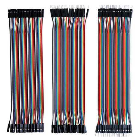 ELEGOO 120pcs Multicolored Dupont Wire M-F, M-M, F-F for Breadboard Jumper | 40pin M-F, 40pin Male to Male, 40pin Female to Female Breadboard Jumper Ribbon Cables Connectors