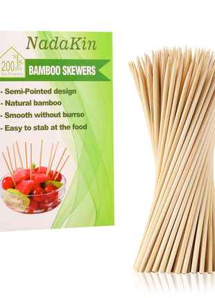 200 PCS Bamboo Skewers, 6 Inch Food Sticks for Appetizers Fruit Kebabs | Natural Mini Wooden Skewers for Barbecue Grilling Burger Sausage, Cocktail Picks for Drinks, Long Toothpicks Tooth Picks