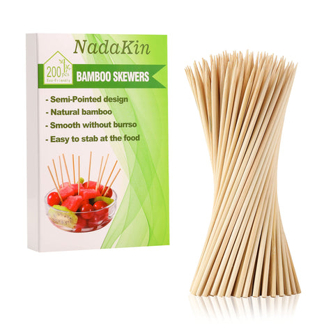 200 PCS Bamboo Skewers, 6 Inch Food Sticks for Appetizers Fruit Kebabs | Natural Mini Wooden Skewers for Barbecue Grilling Burger Sausage, Cocktail Picks for Drinks, Long Toothpicks Tooth Picks