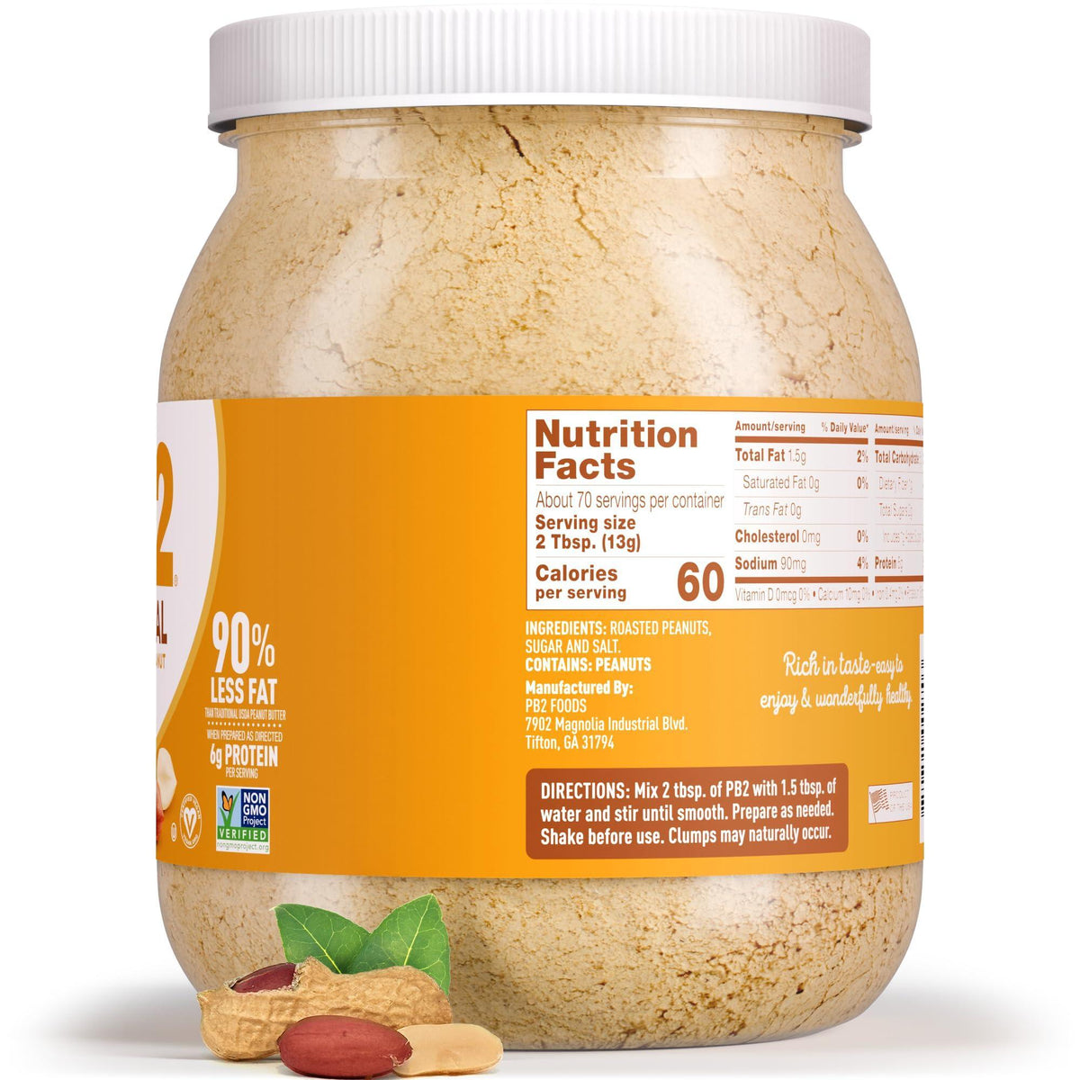 PB2 Powdered Peanut Butter Powder | 2LB Jar | Certified Gluten Free, Low-Carb, Keto Diet Friendly | Original Flavor with 6G of Protein, 90% Less Fat, 60 Calories Per Serving | Easy Mix for Healthy, Fit Diet