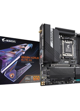 GIGABYTE B650M AORUS Elite AX AMD AM5 mATX Motherboard, Support Ryzen 9000/8000/7000 Series, DDR5, 12+2+2 Power Phase, PCIe 5.0 M.2, USB-C 3.2 Gen 2, WIFI6E, 2.5GbE, EZ-Latch, Q-Flash, RGB Fusion