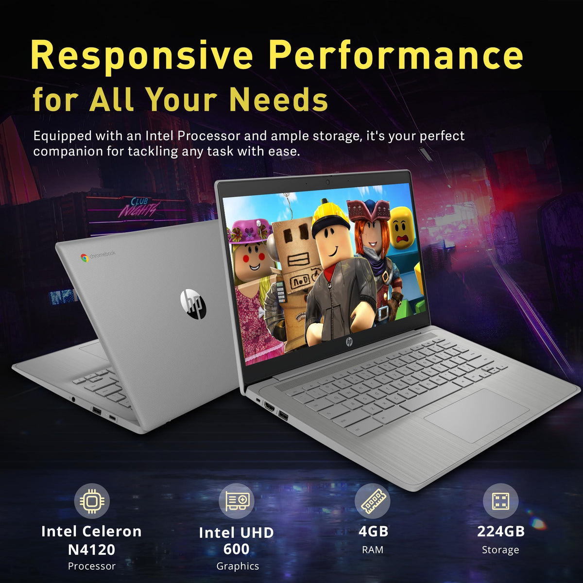 HP Chromebook 14" HD Laptop for Business & Students, Intel Celeron N4120, 4GB LPDDR4, 224GB Storage(64GB eMMC+160GB Docking Station), UHD Graphics, Webcam, Long Battery Life, Chrome OS, Modern Gray