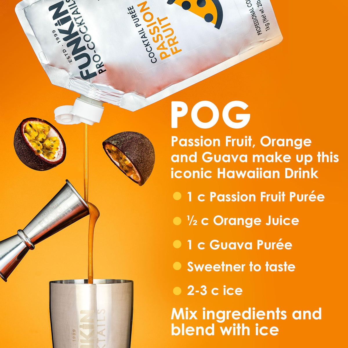 Funkin Passion Fruit Puree | Real Fruit, Two Ingredient, Natural Mixer for Cocktails, Drinks, Smoothies | Vegan, Non-GMO, Gluten-Free (2.2 lbs)